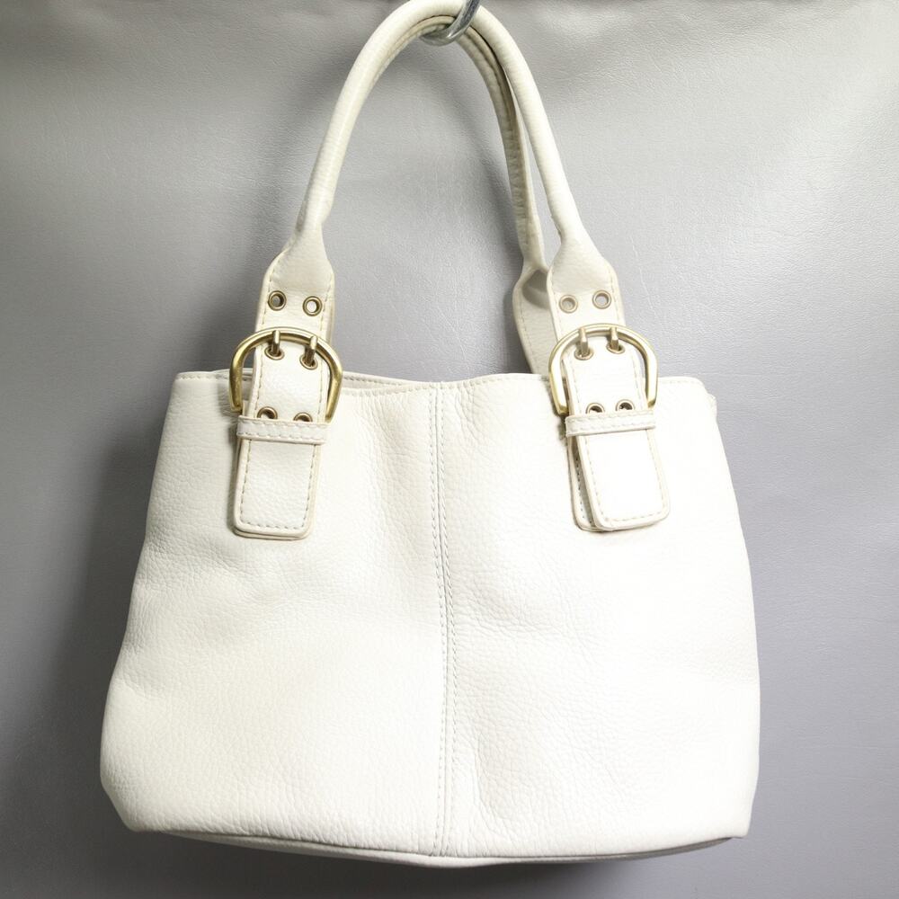 Vtg Croft Barrow Satchel Handbag Women M Chalk White Pebble Leather Lined Bag